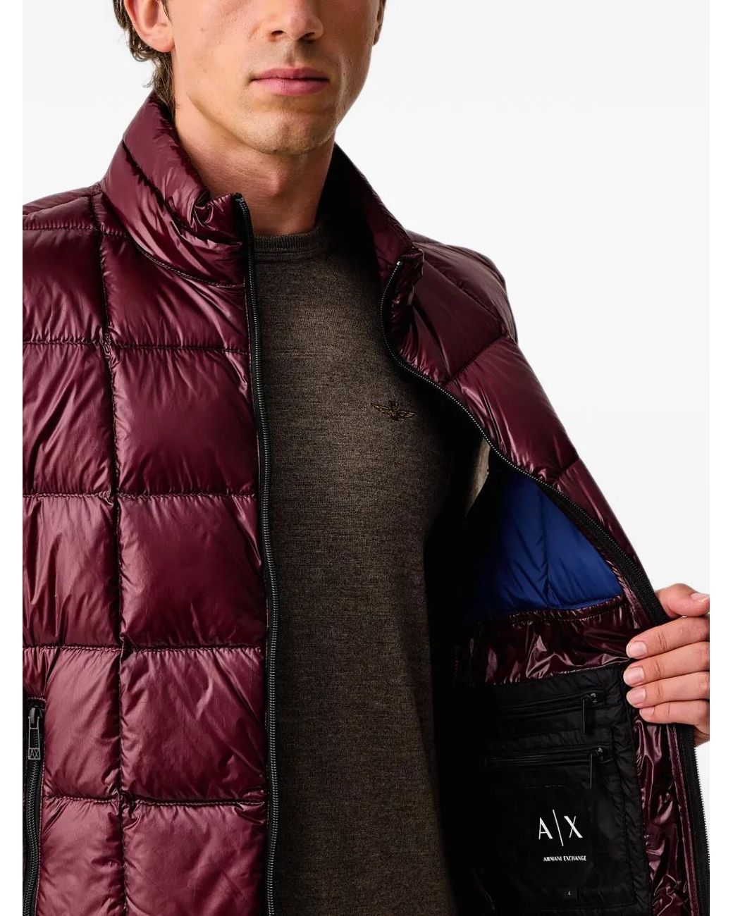 ARMANI EXCHANGE Red Nylon Down Quilted Gilet for men