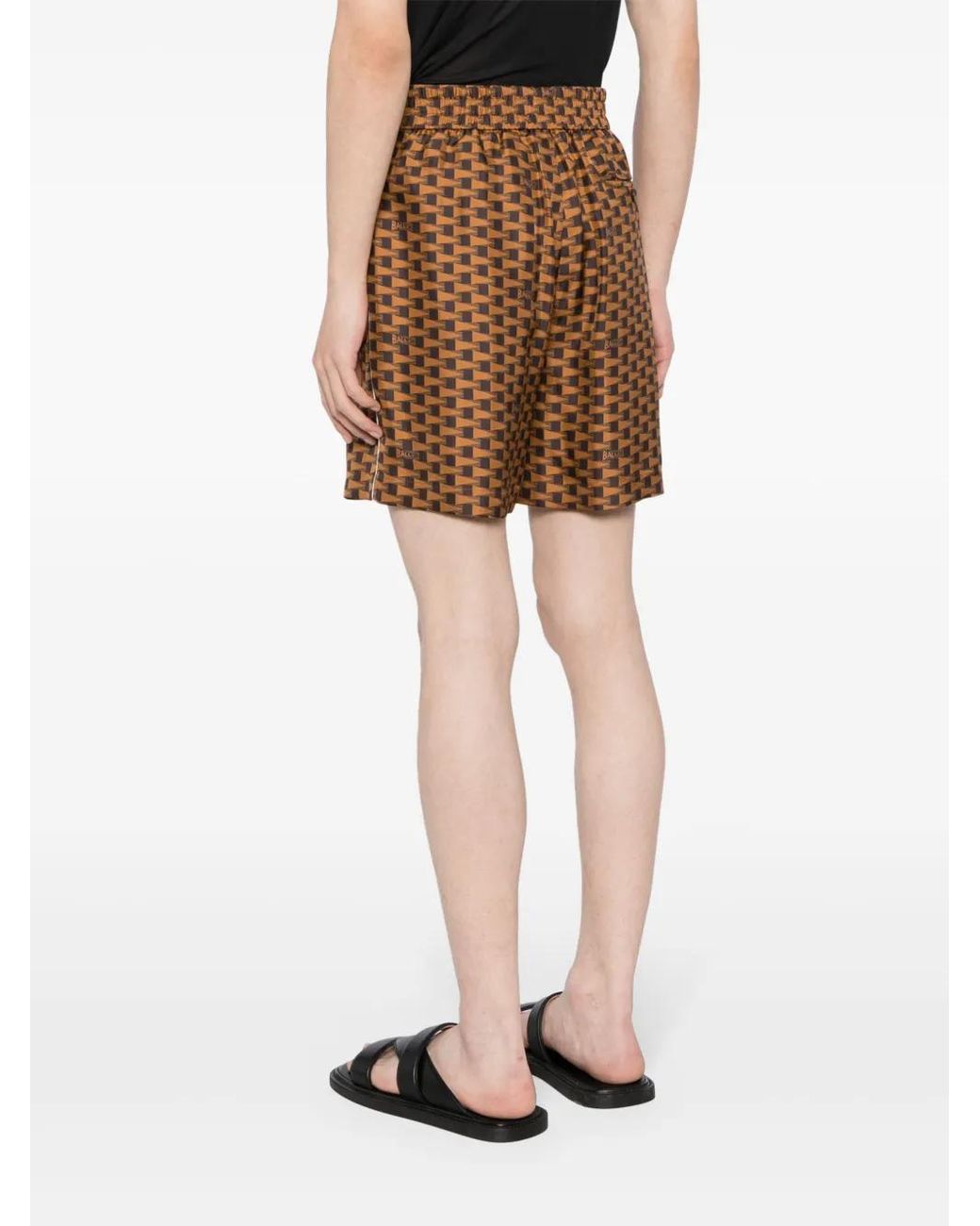 Bally Brown Pennant-Print Silk Shorts for men