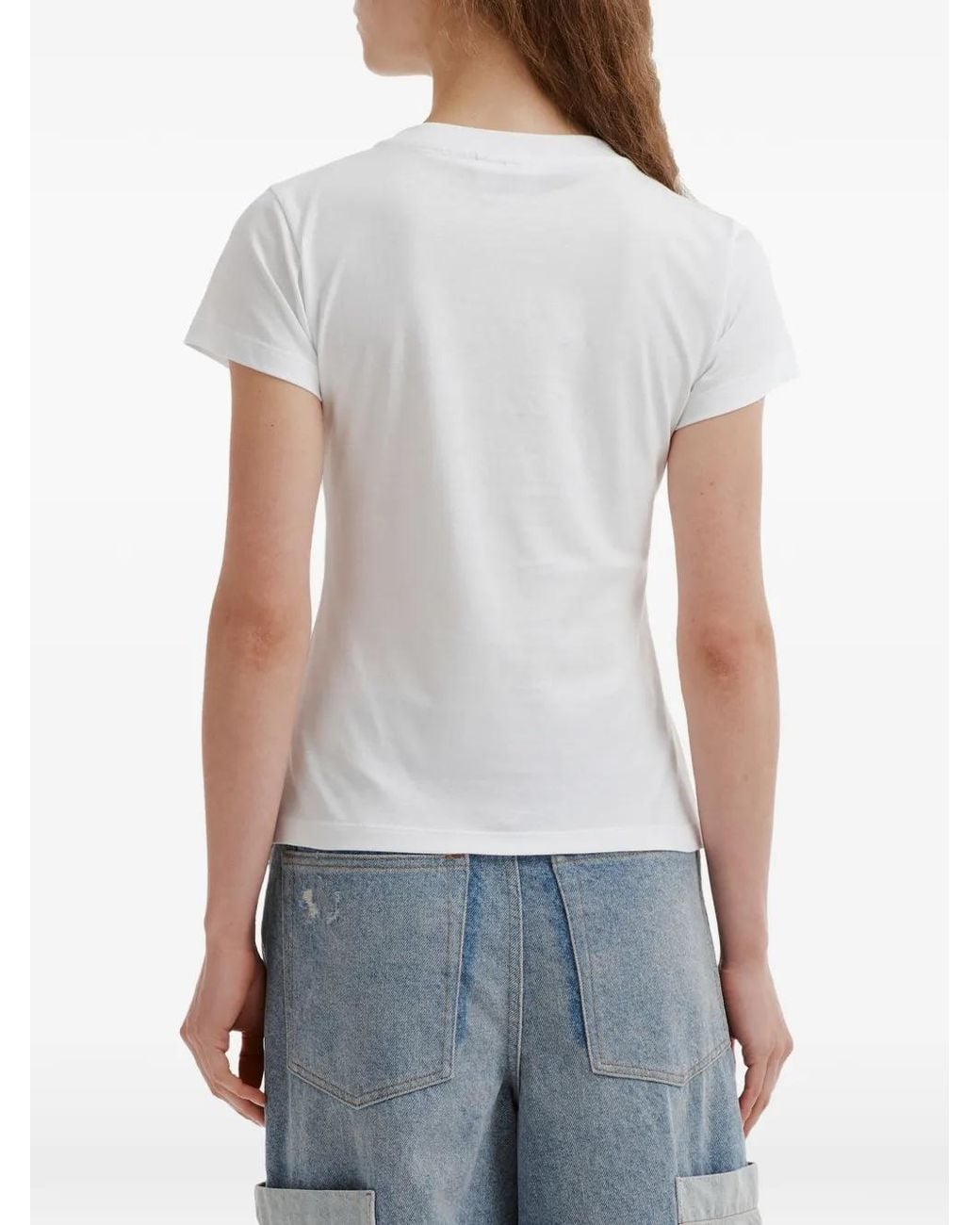 Ganni White Baby-Fit T-Shirt With Tiger