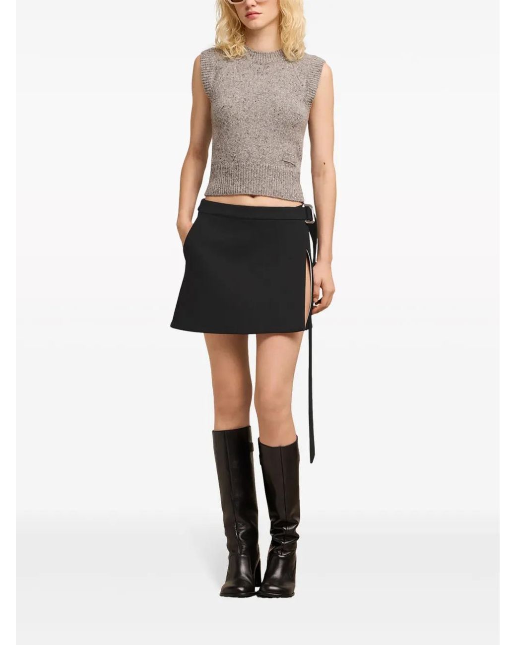 AMI Black Wrap Virgin Wool Miniskirt
