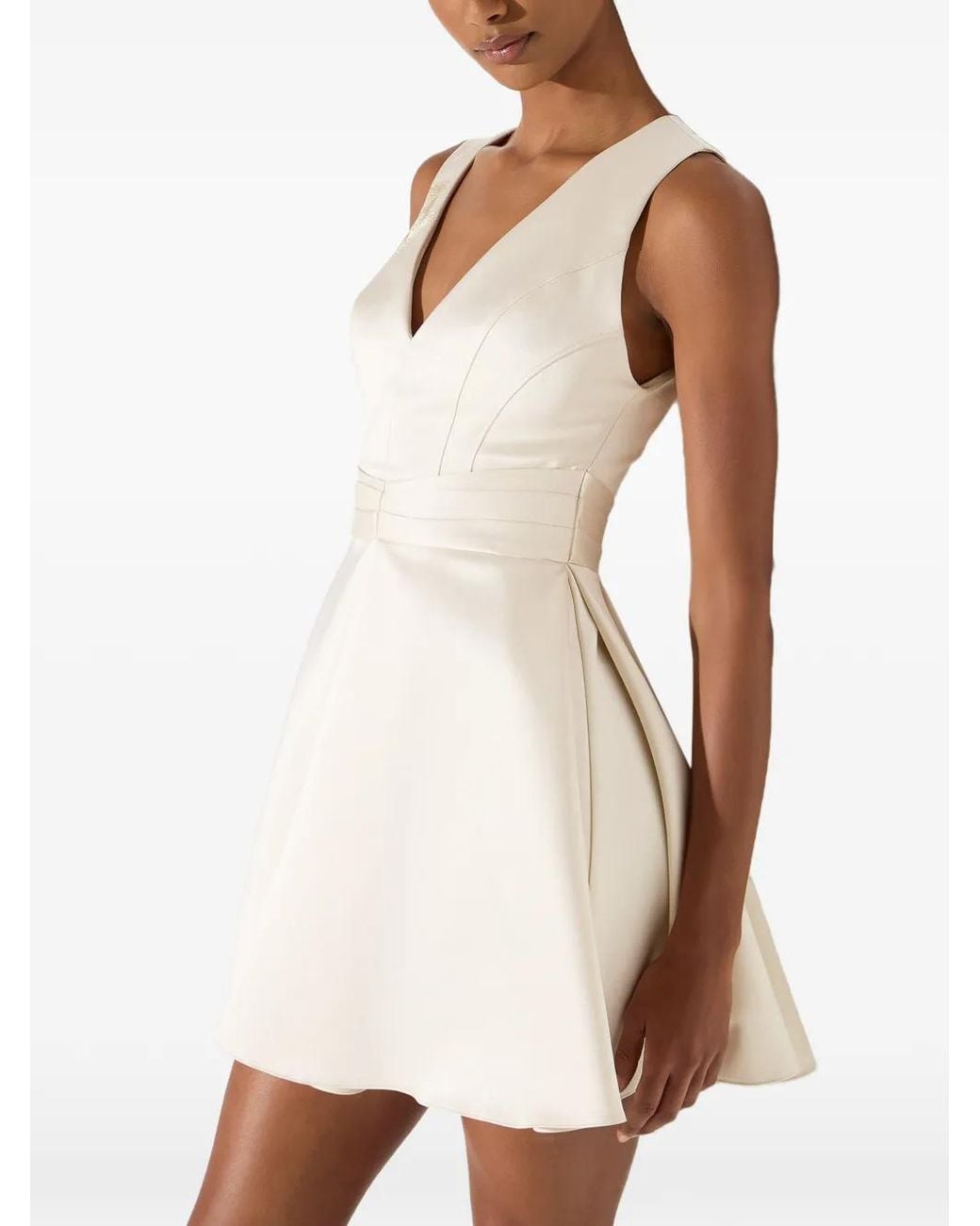 Elisabetta Franchi White Duchess Satin Mini Dress With Feathers