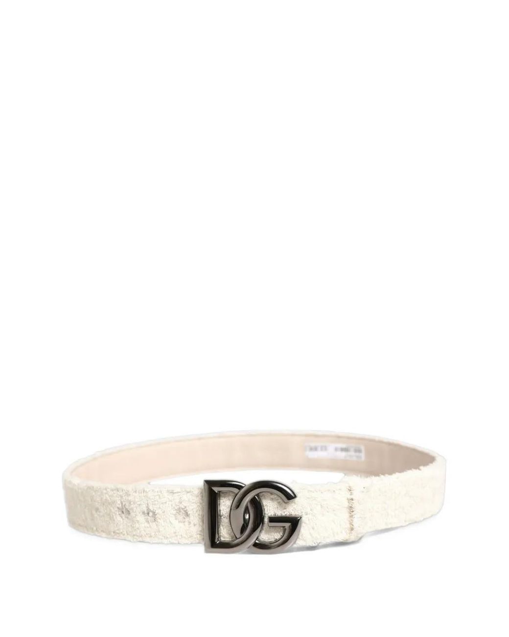 Dolce & Gabbana White Cotton-Fleece Dg-Logo Metal-Buckle Belt