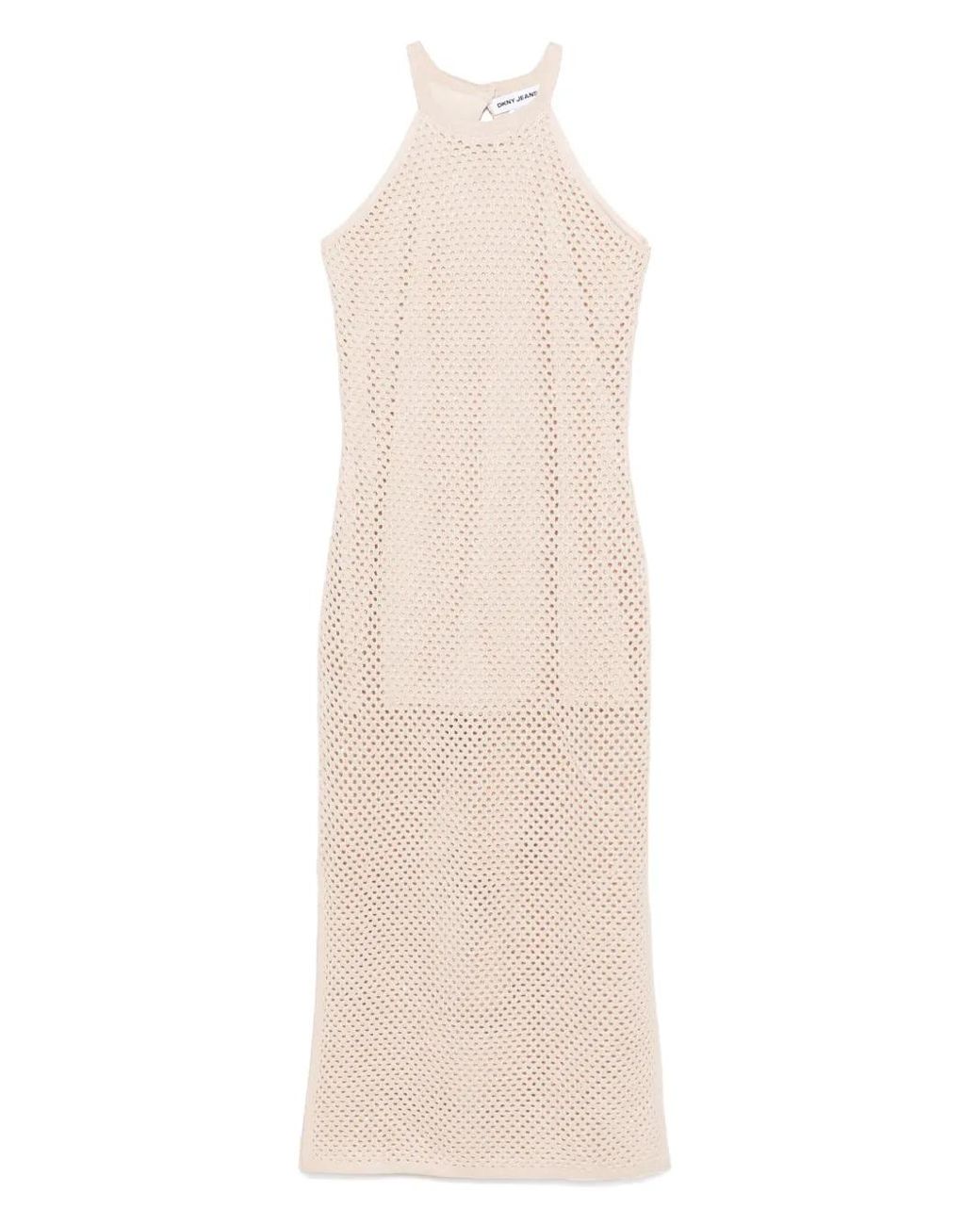 DKNY White Open-Knit Maxi Dress
