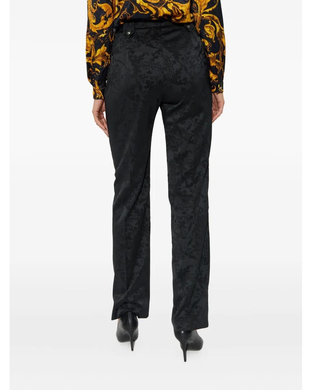 Versace Jeans Couture Black Damask-Pattern Belted Trousers