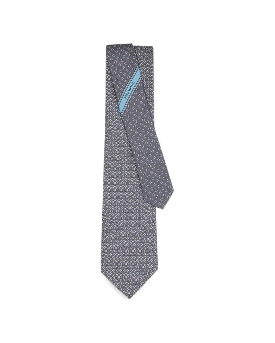 Ferragamo Blue Gancini Square Print Silk Tie for men