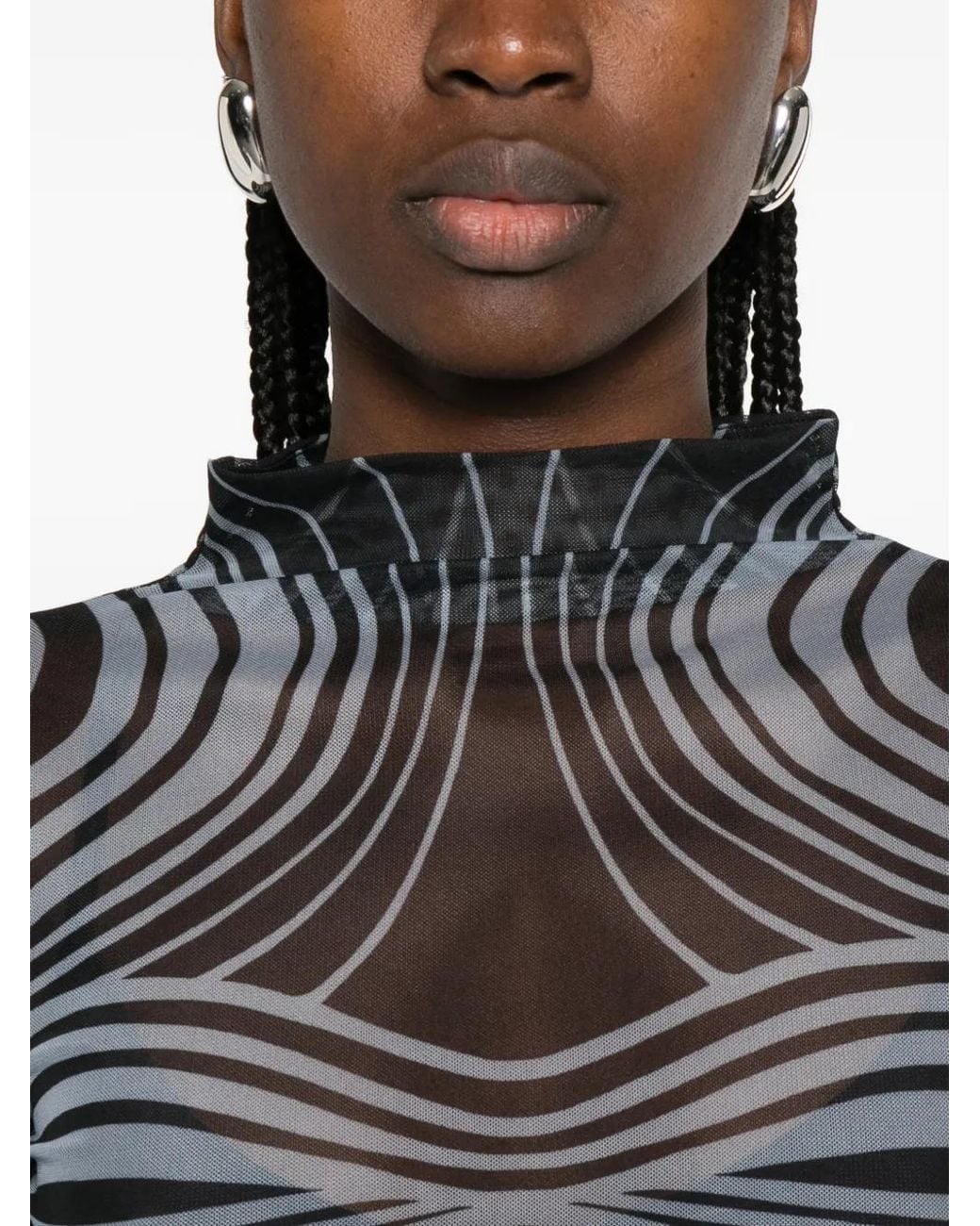 Patrizia Pepe Black Abstract-Print Tulle Midi Dress
