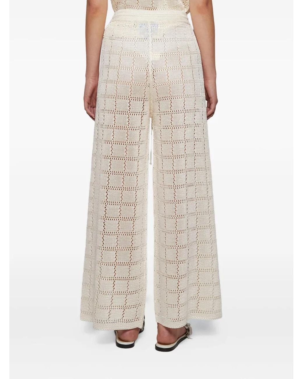 Calle Del Mar White Grid-Pattern Knit Trousers