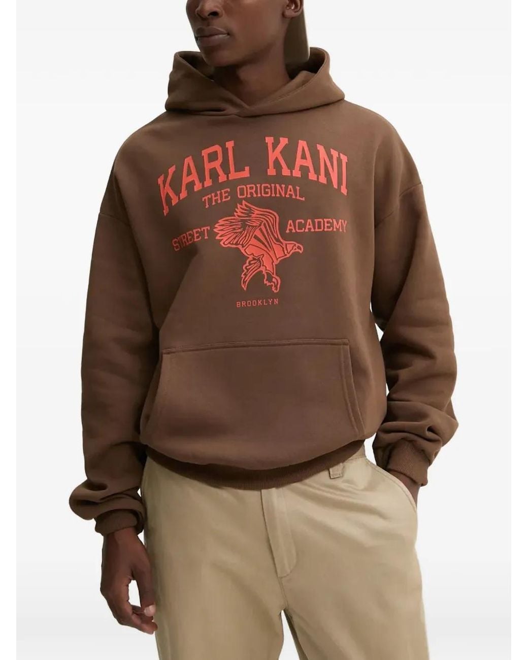 Karlkani Brown Graphic Hooded Hoodie for men
