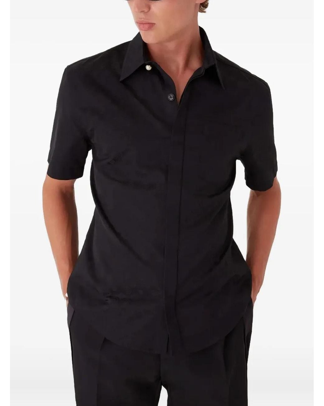 Casablanca Black Cotton Monogram Short Sleeve Shirt for men