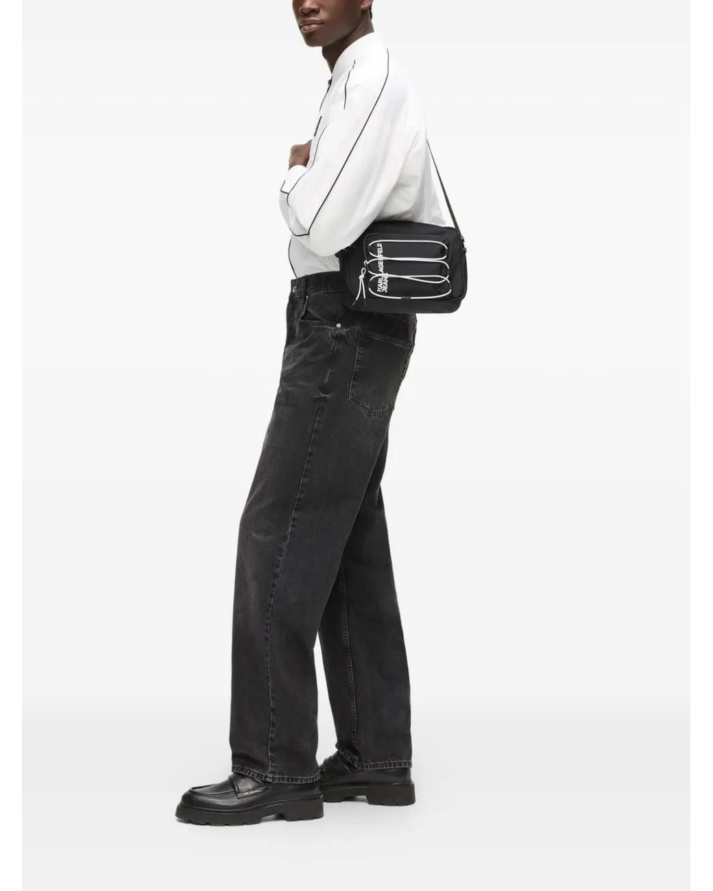 Karl Lagerfeld Black String Utility Shoulder Bag for men