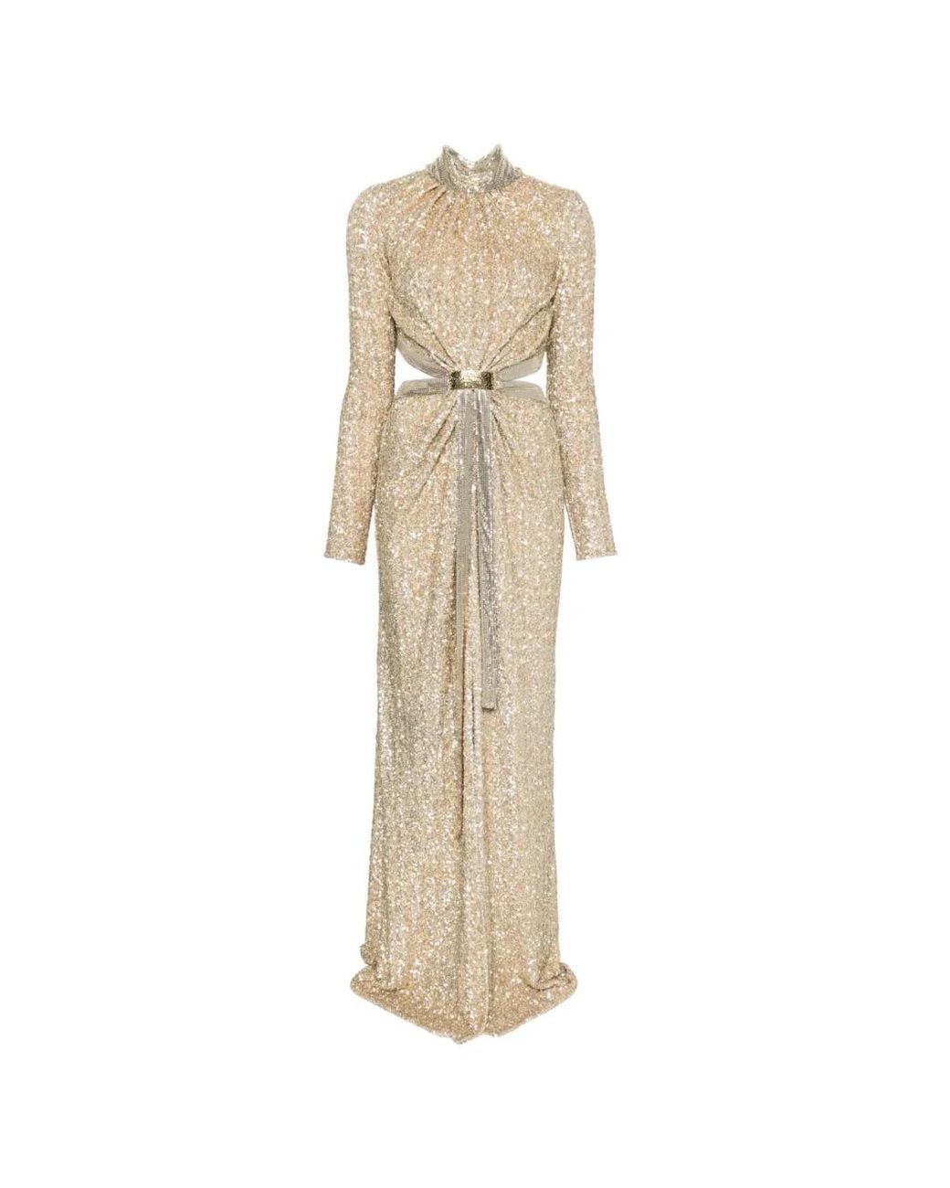 Rabanne Natural Sequin-Embellished Maxi Dress