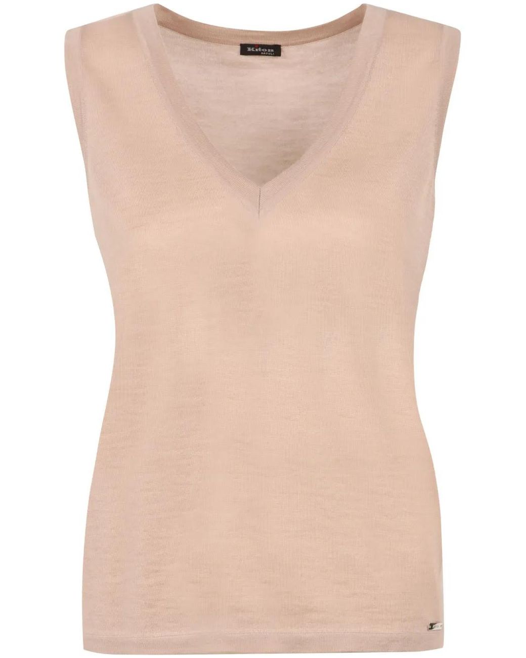 Top Con Cuello En V Kiton de color Natural