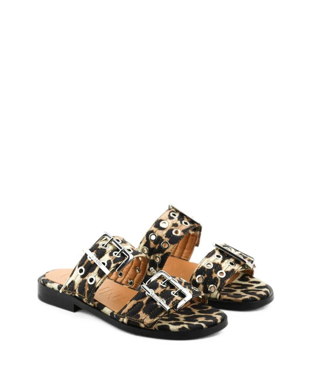 Ganni Black Leopard-Print Buckle-Fastening Sandals