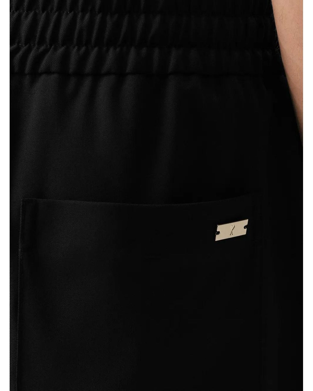 AMI Black New Wool Elasticated Waist Trousers for men