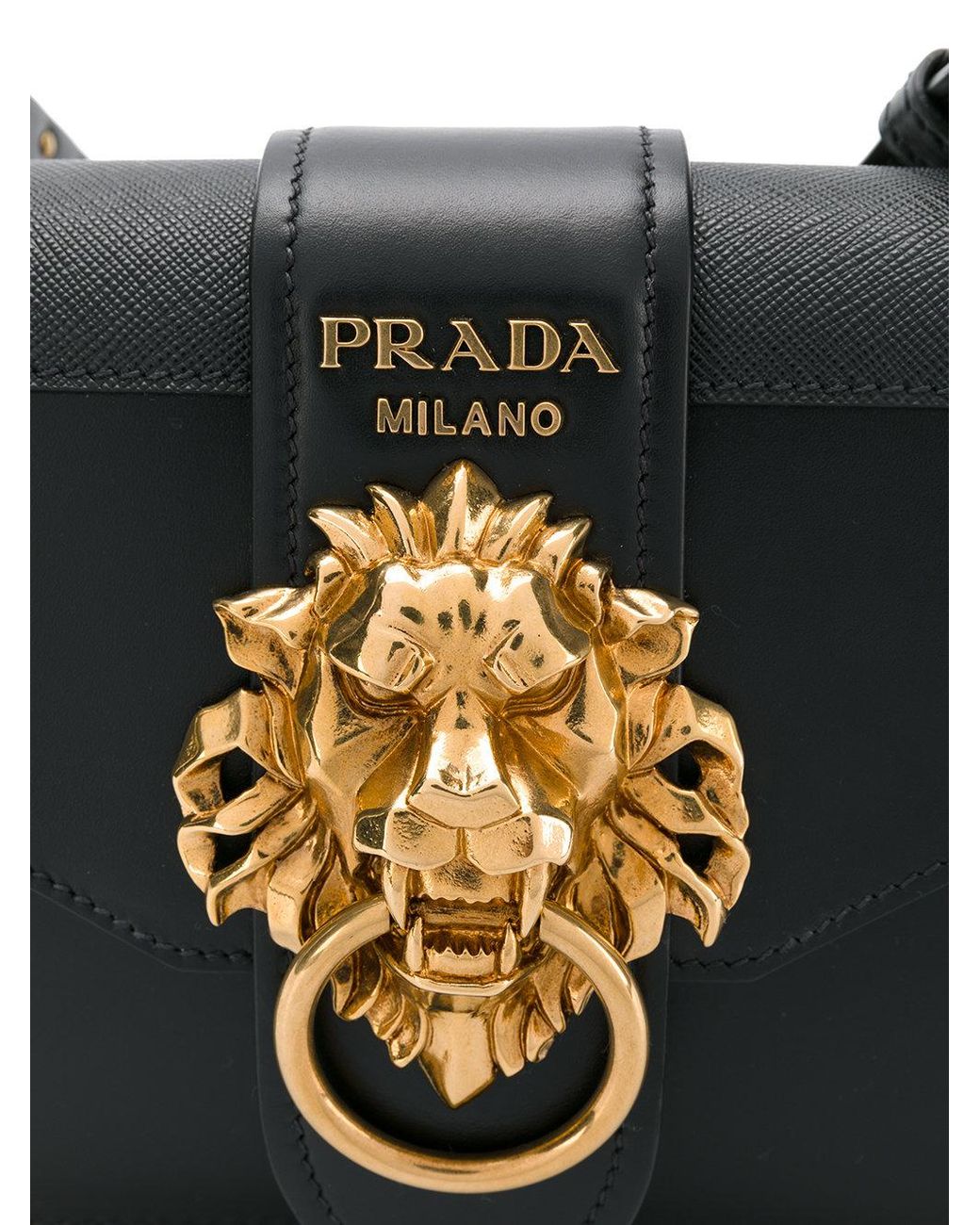 Prada Leather Cahier Lion-embellished Shoulder Bag in Black | Lyst Canada