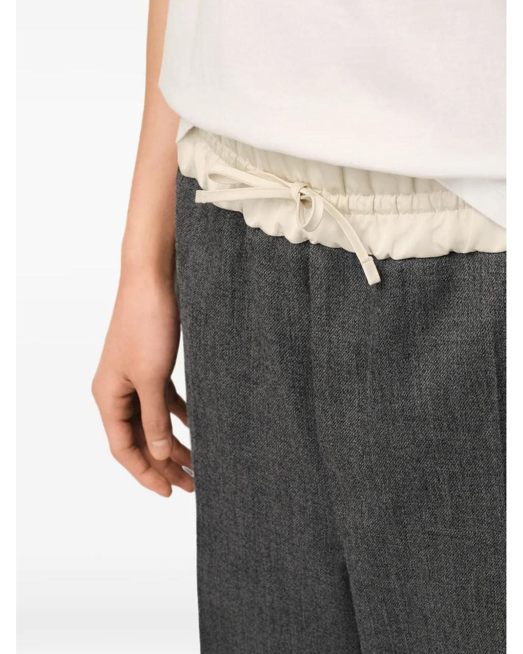 AMI Gray Elasticated-Waist Wool And Satin Trousers for men