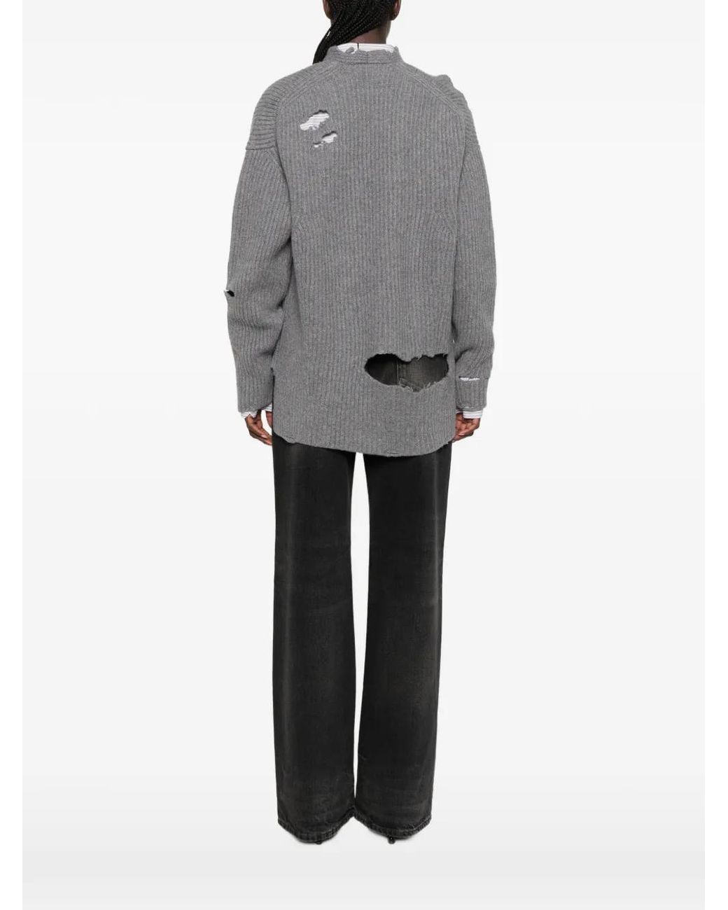 Haikure Gray Cardigan Côtelé À Effet Usé