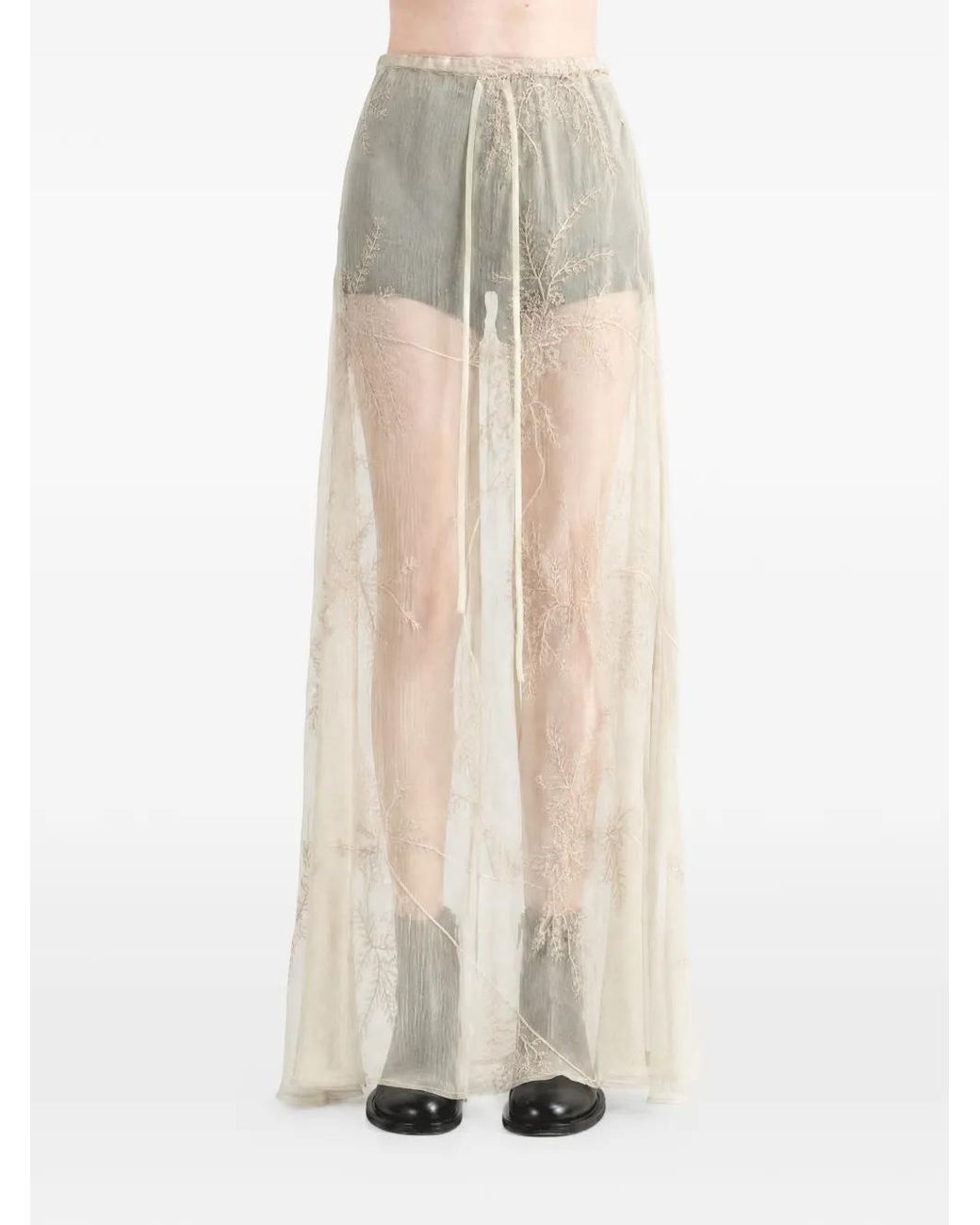Ann Demeulemeester White Jupe Portefeuille Longue Brodée