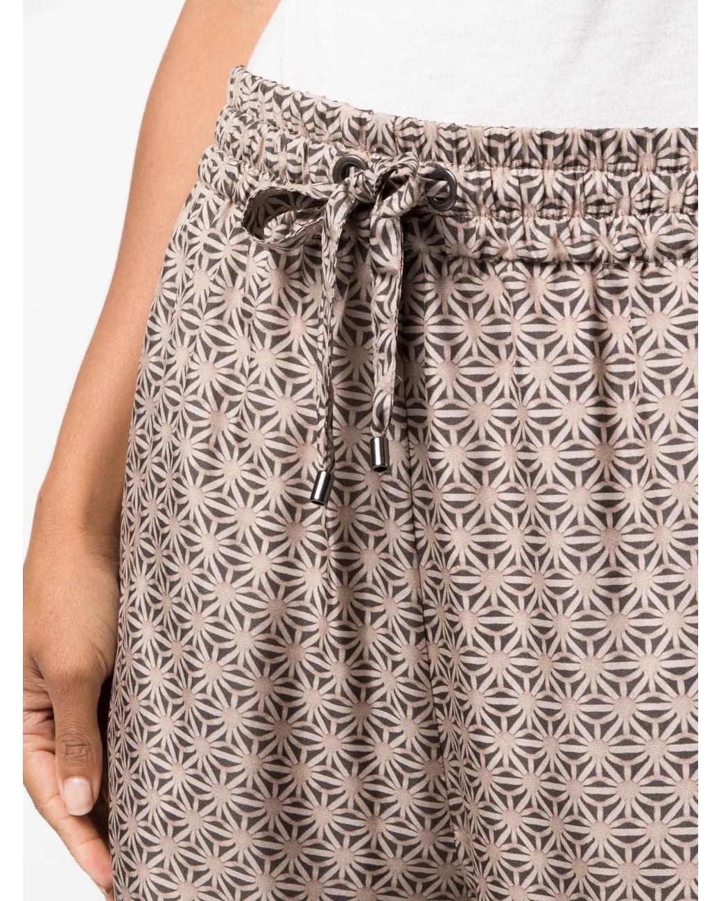Brunello Cucinelli Natural Graphic-Print Silk Shorts