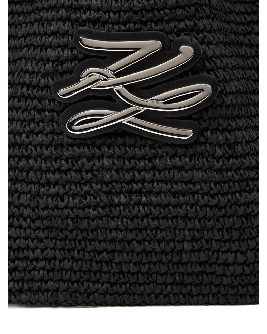 Karl Lagerfeld Black K/Autograph-Patch Crochet Tote Bag