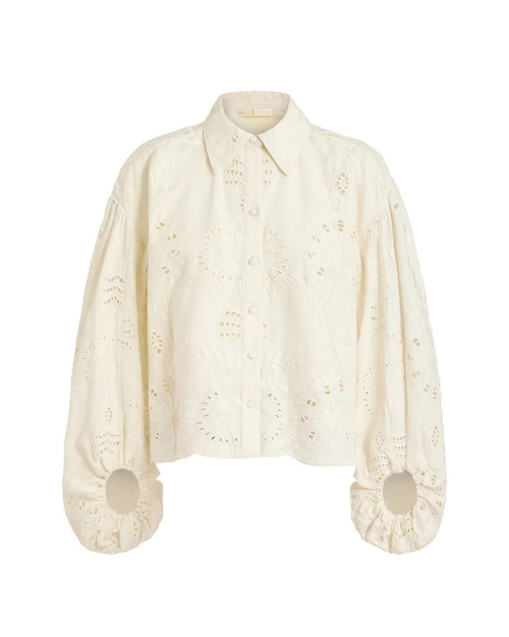 Marie Oliver White Ivana Broderie-Anglaise Puff-Sleeve Shirt