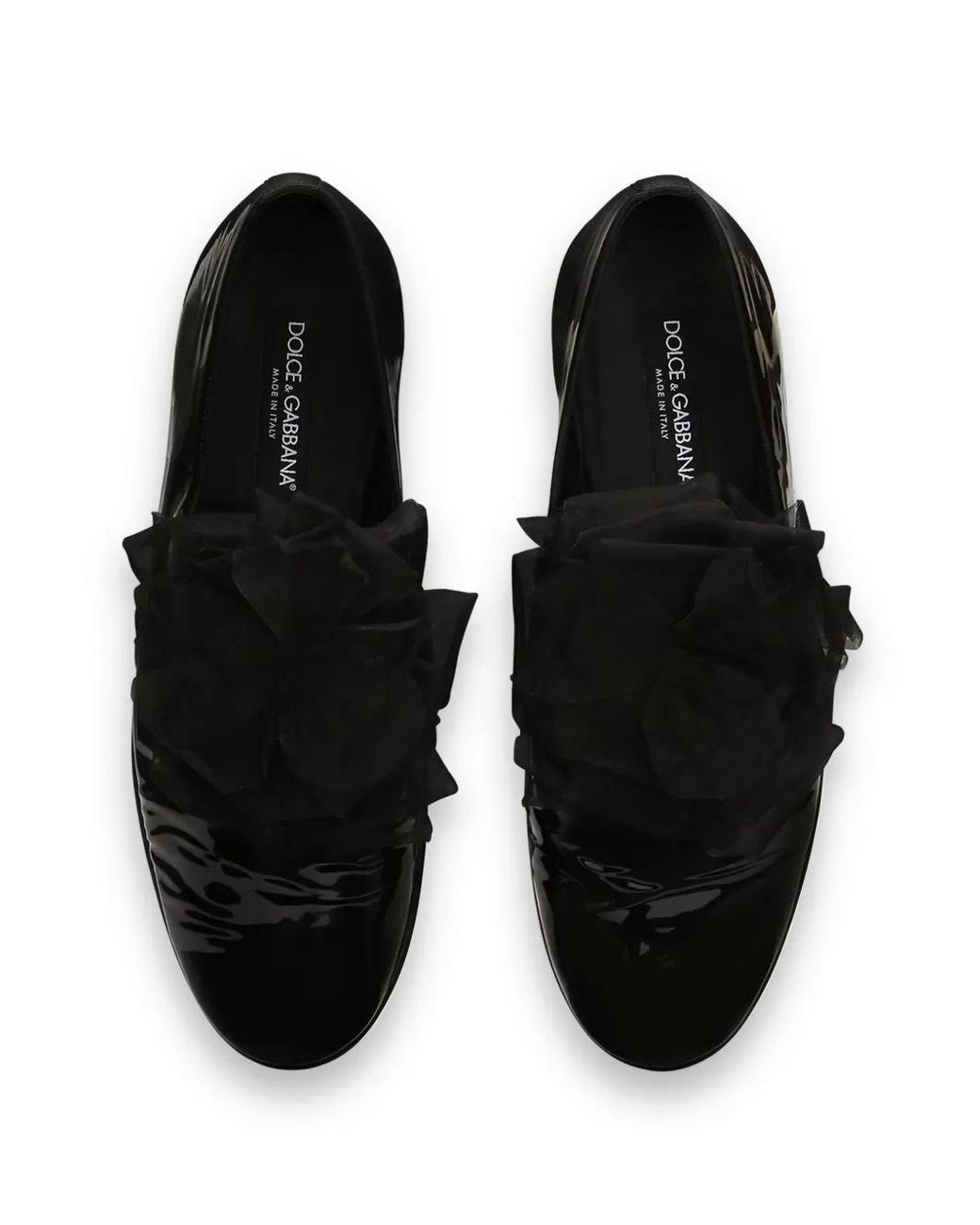 Dolce & Gabbana Black Leather Floral Appliqué Almond-Toe Slippers for men