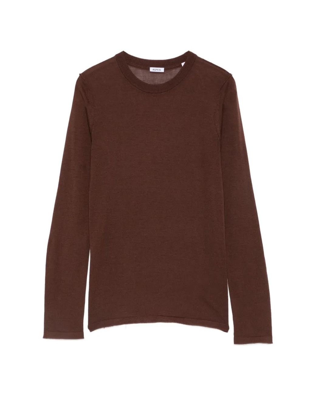 Aspesi Brown Contrast-Stitch Crew Neck Sweater