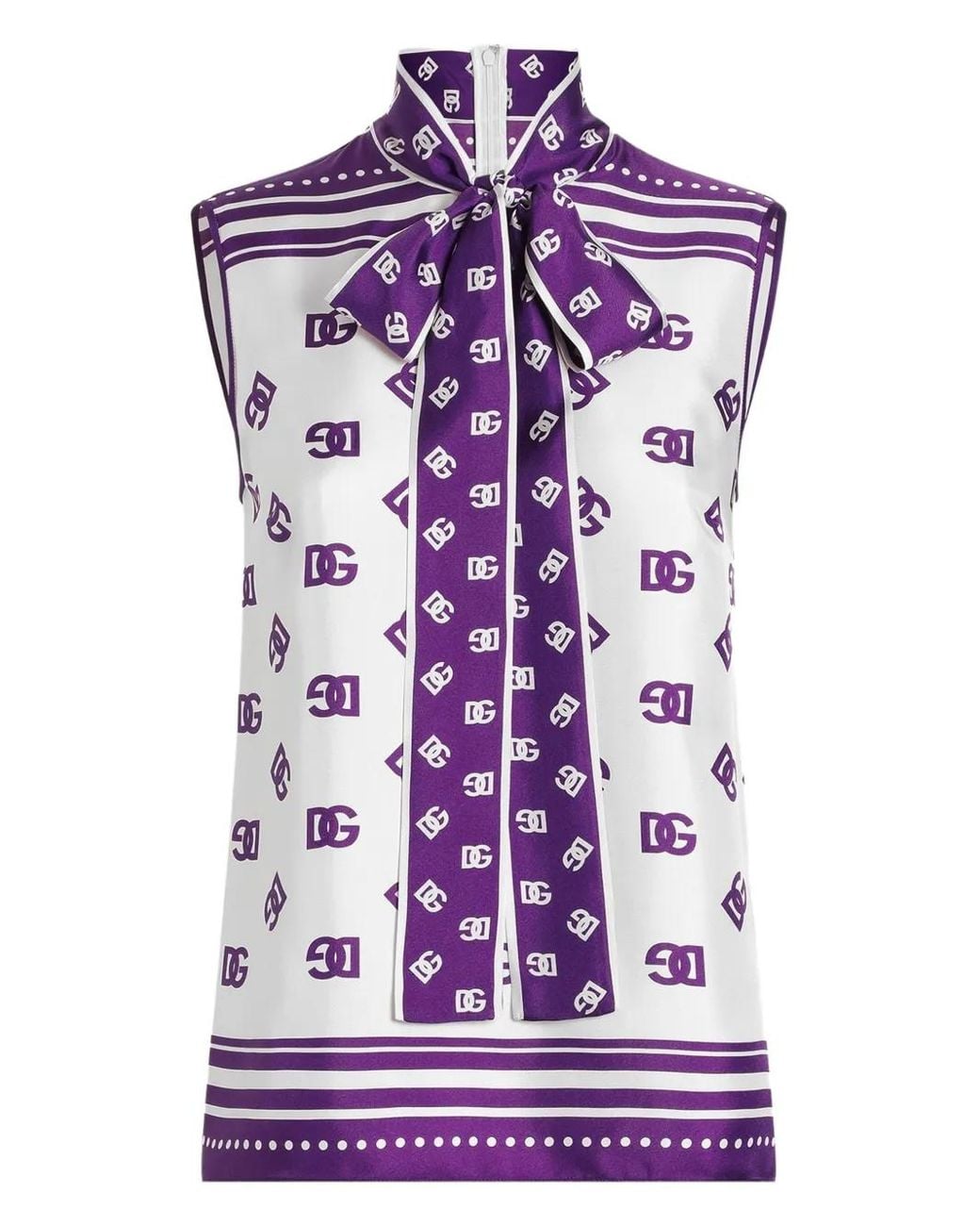 Dolce & Gabbana Purple Dg Logo All-Over Silk Twill Top