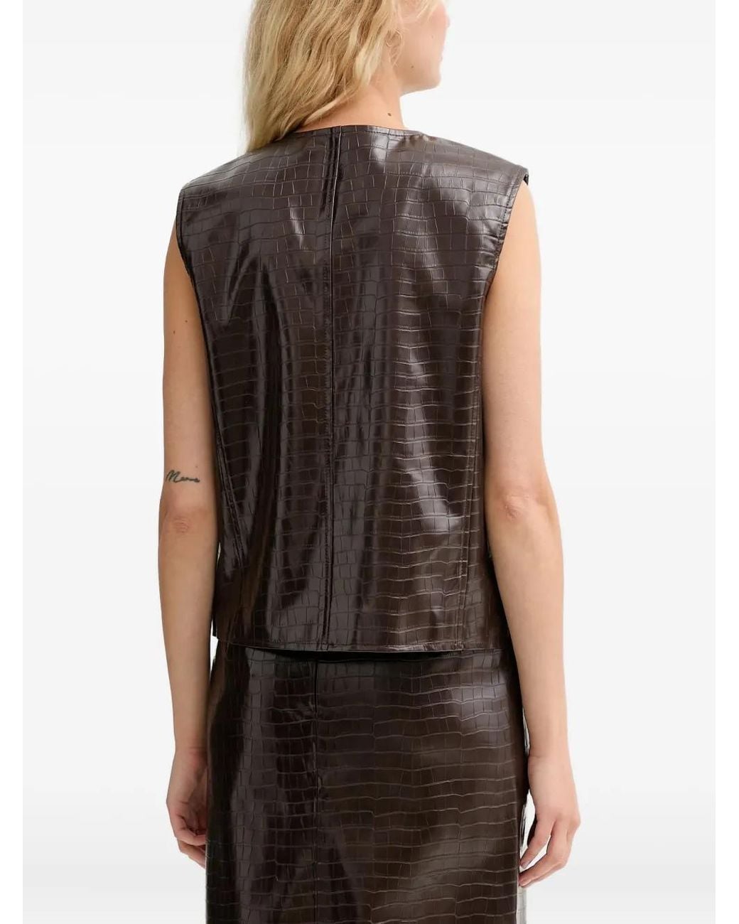 Isabelle Blanche Brown Button-Up Crocodile-Effect Waistcoat