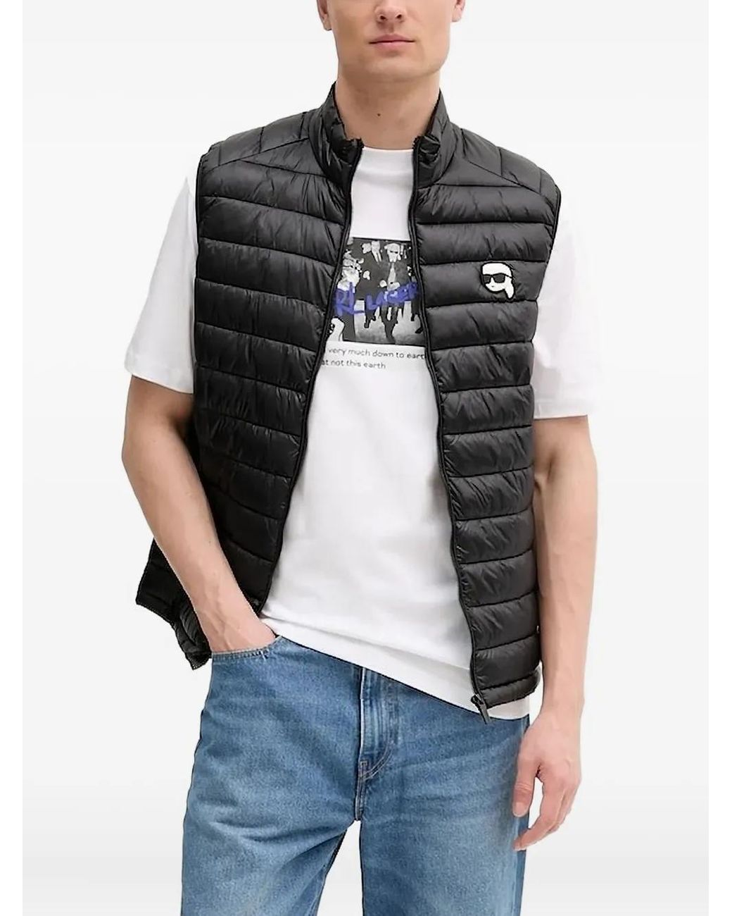 Karl Lagerfeld Gray Logo-Patch Quilted Gilet for men