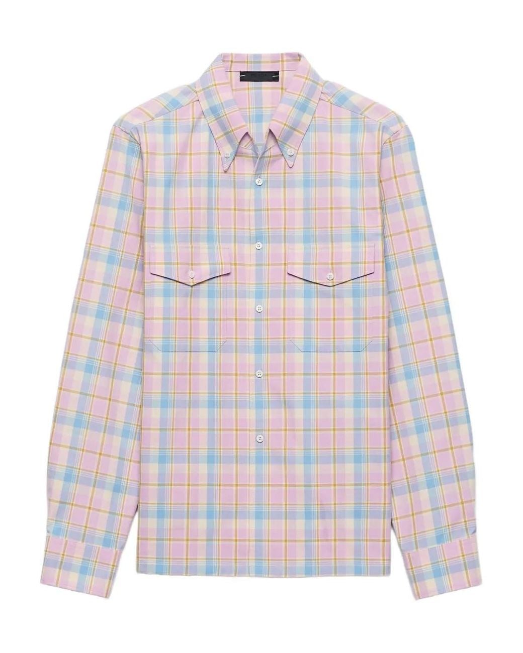 Prada White Patch-Pocket Checked Shirt for men