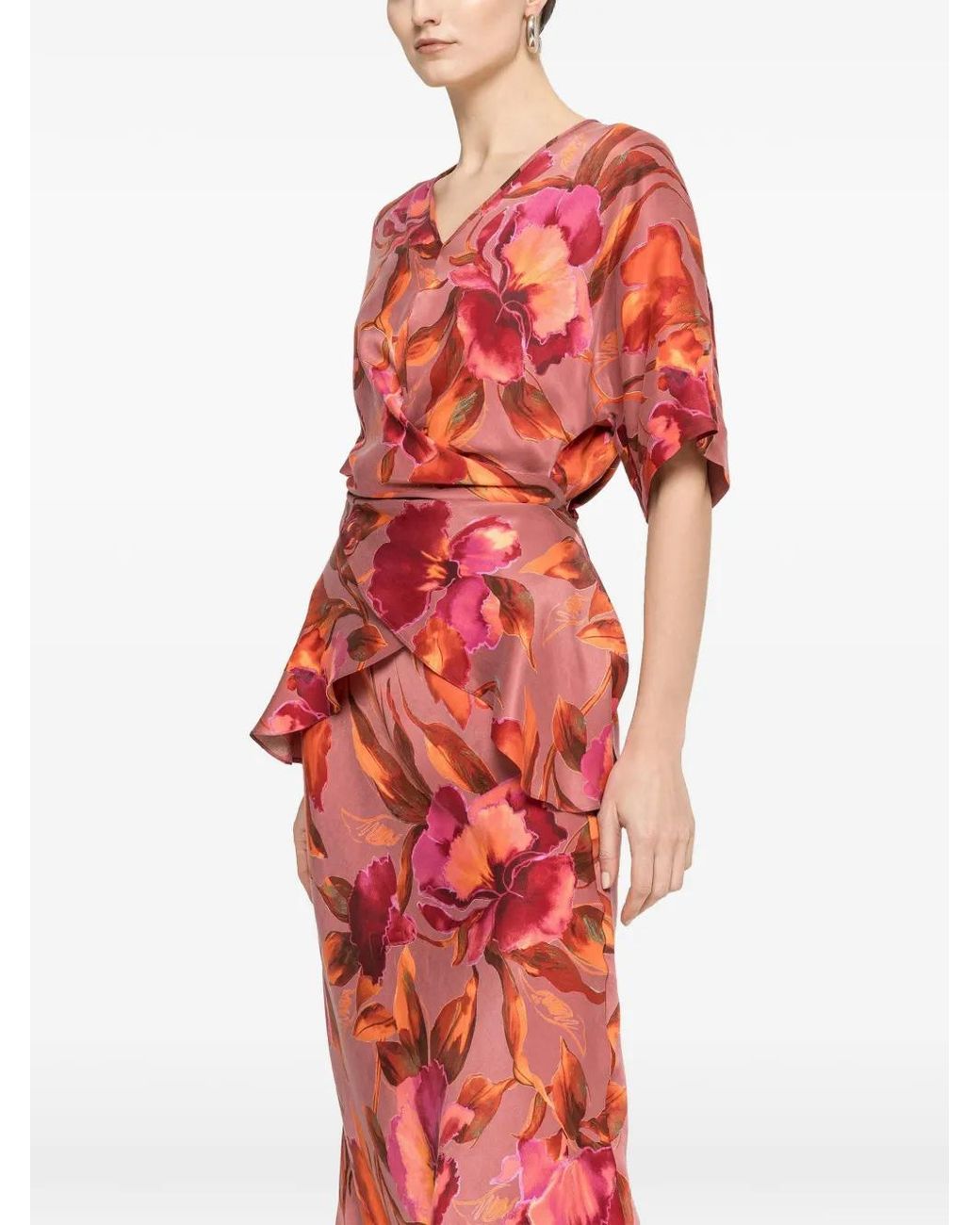 Nissa Red Printed V-Neck Top