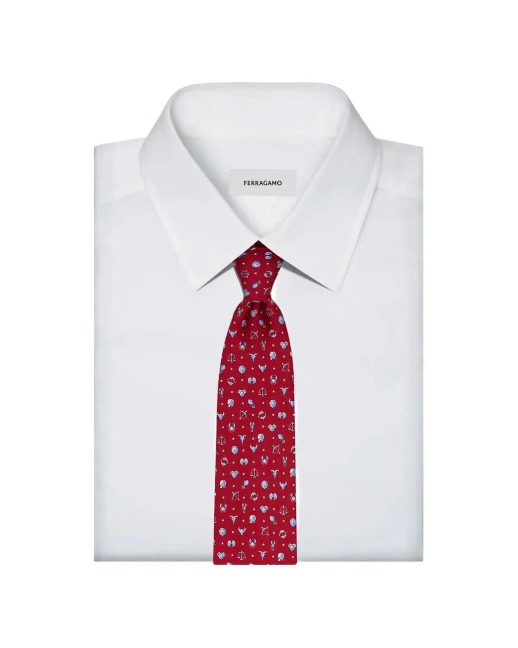 Ferragamo Red Horoscope Print Silk Tie for men