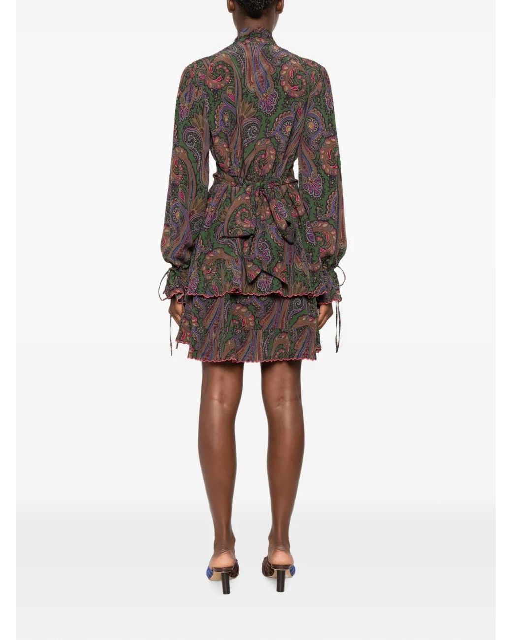 Etro Brown Paisley-Print Ruffled Mini Dress