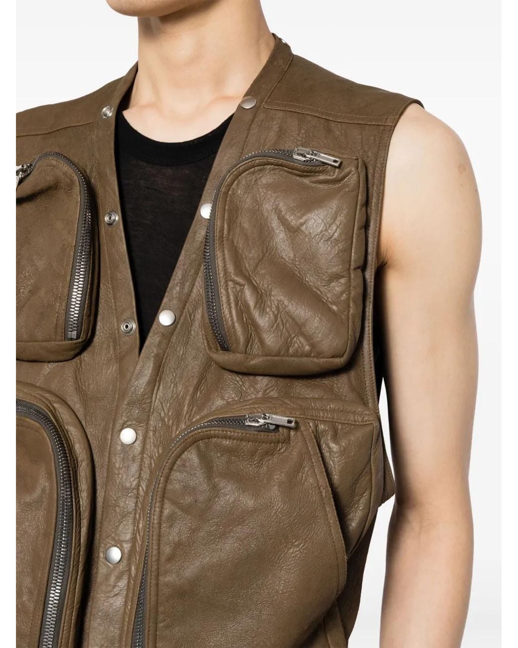 Rick Owens Natural Leather V-Neck Gilet for men