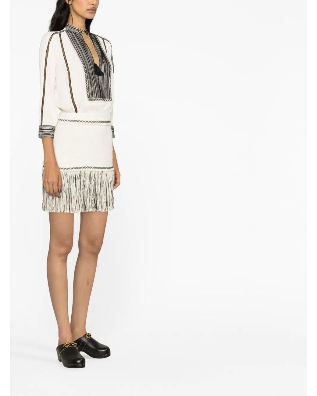 Elisabetta Franchi Gray Fringed Georgette And Tweed Minidress