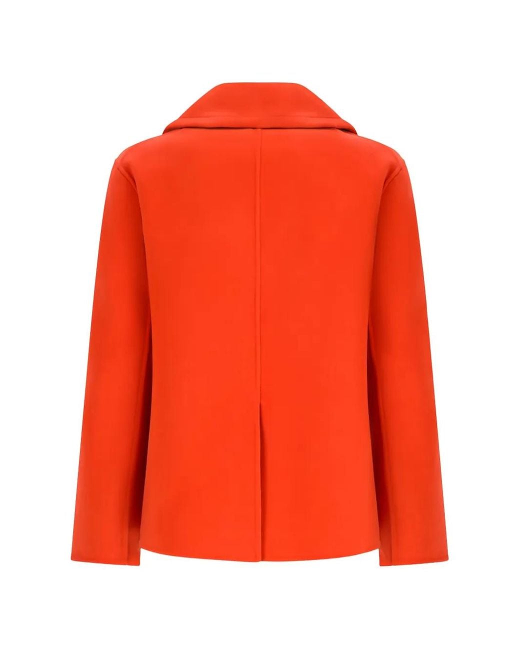 Max Mara Orange Button-Up Virgin Wool Breasted Coat