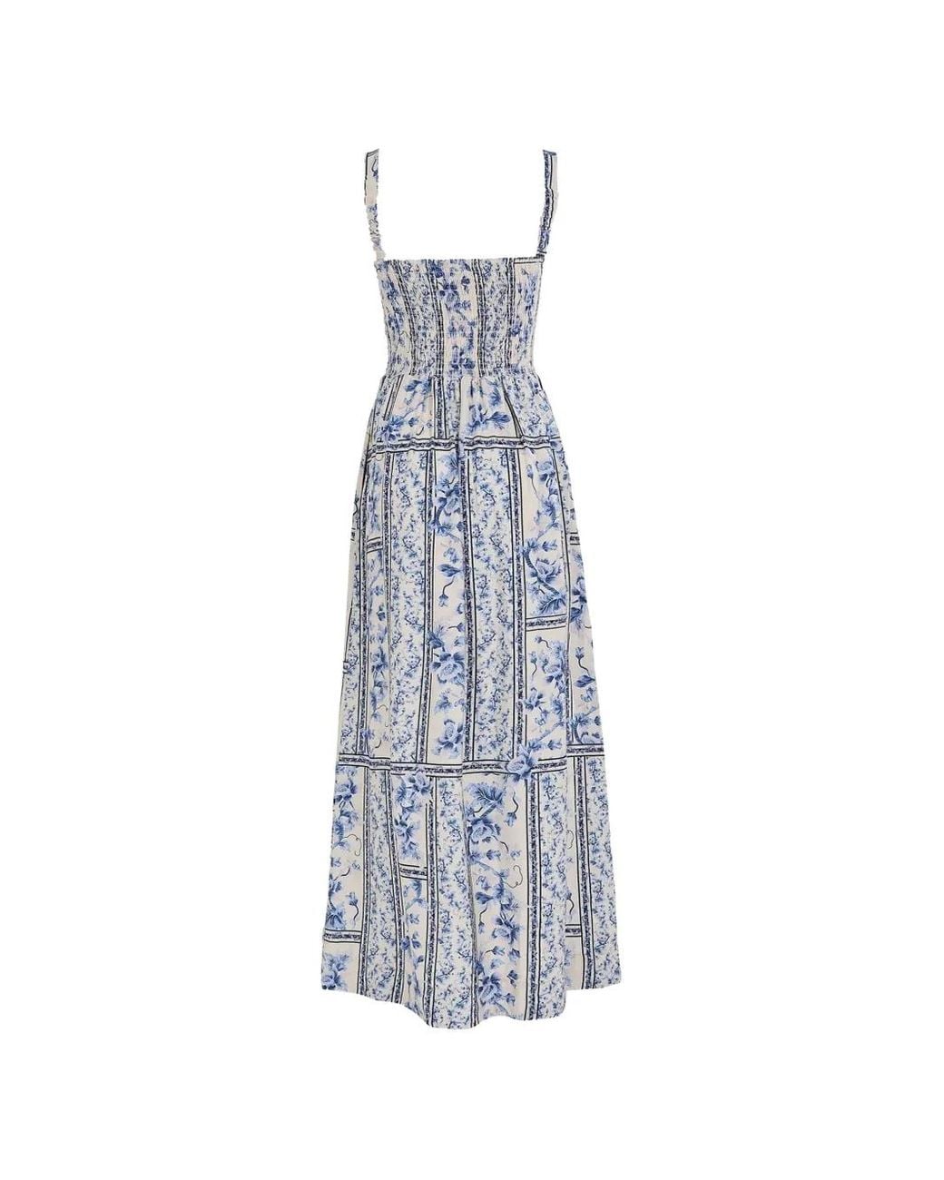 Agua Bendita White Marcia Floral-Print Smocked Dress
