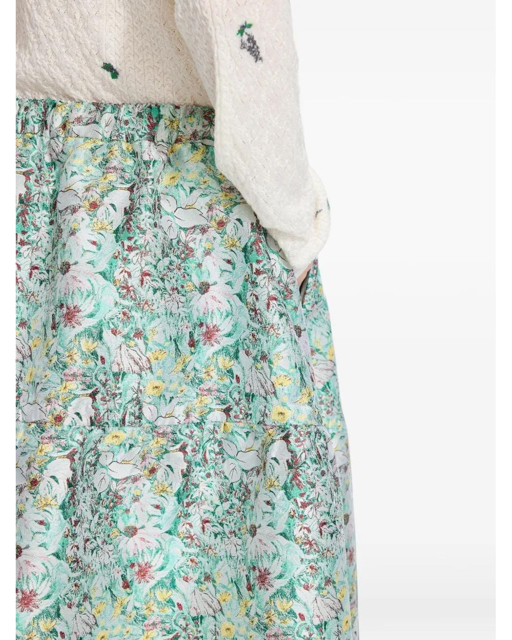 JNBY Blue Floral-Embroidered Midi Skirt