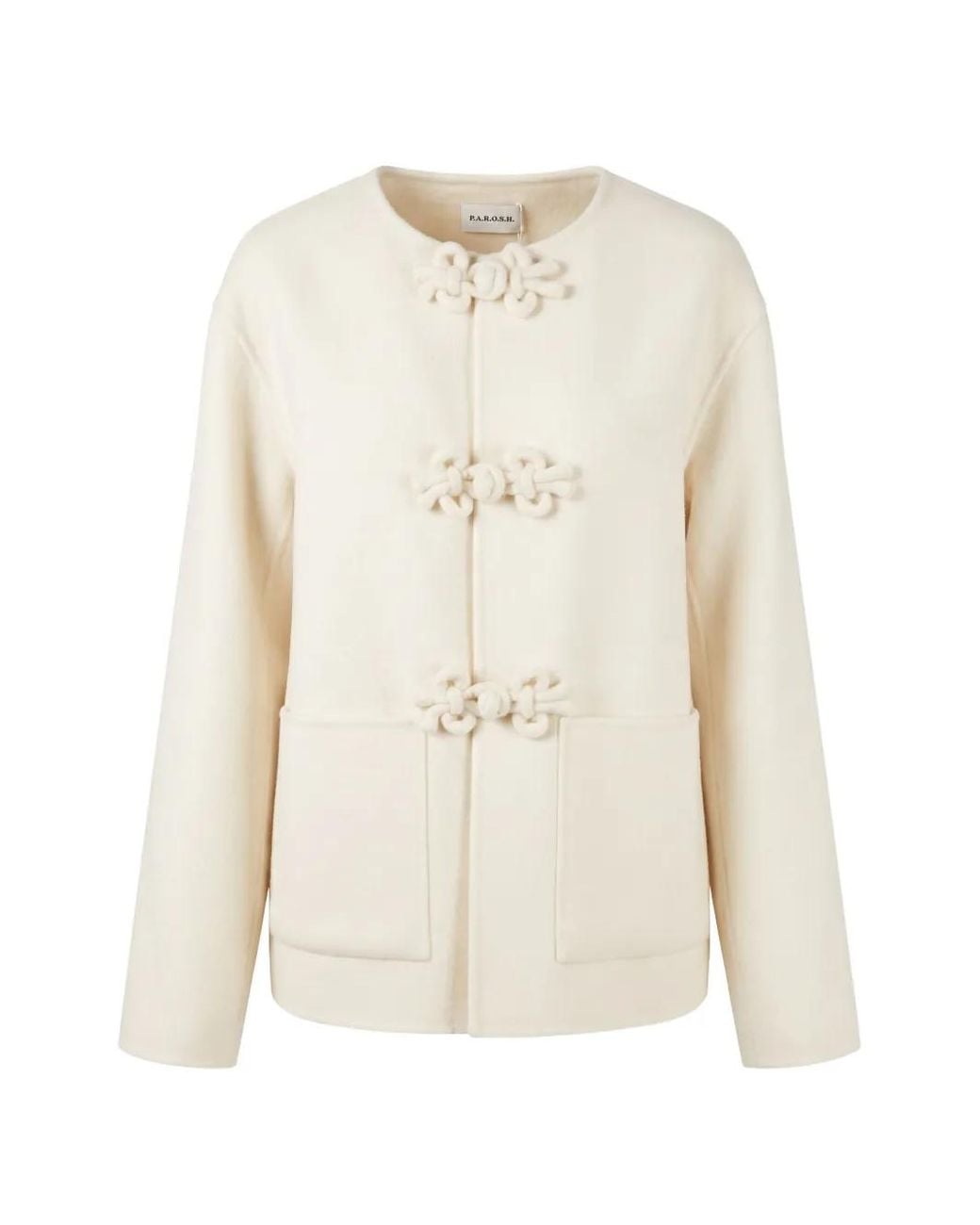 P.A.R.O.S.H. White Frog-Fastening Patch-Pocket Coat