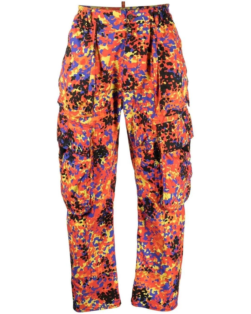 DSquared² Red Abstract-Print Cargo Trousers for men