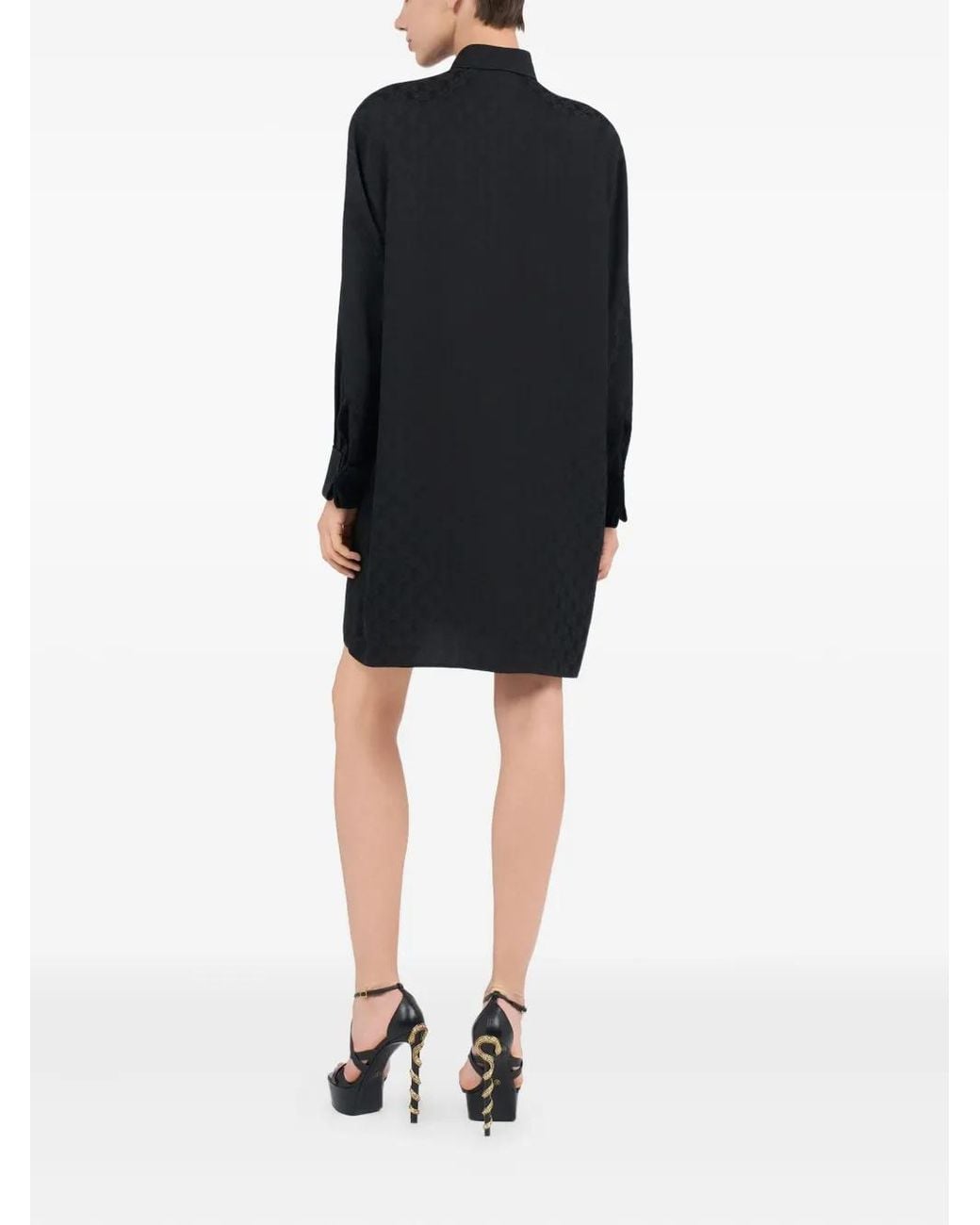Roberto Cavalli Black Long-Sleeve Shirt Dress