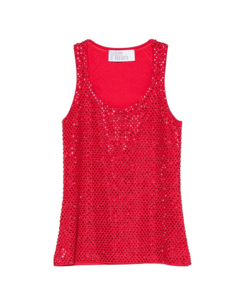 GIUSEPPE DI MORABITO Red Crystal-Embellished Tank Top