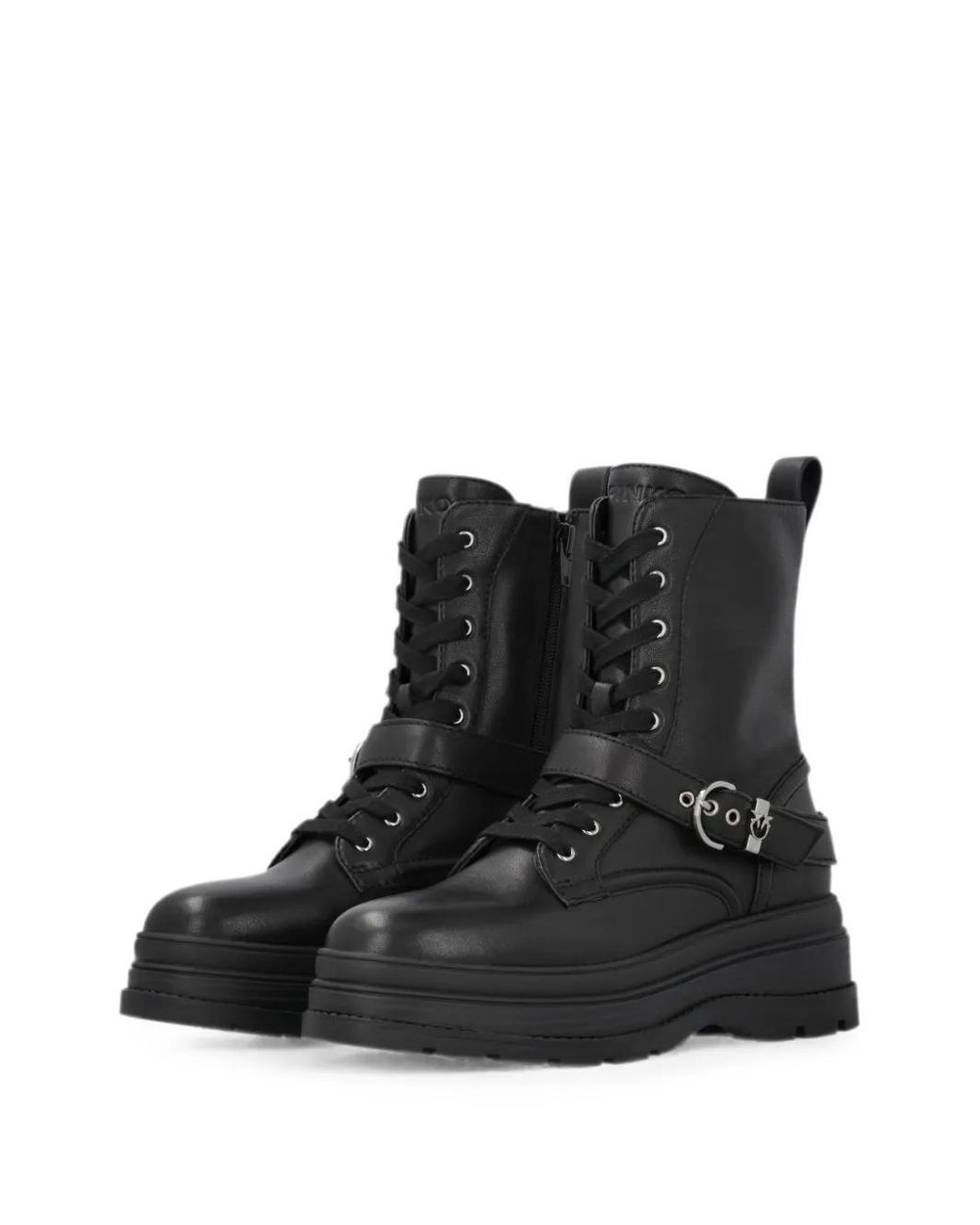 Pinko Black Buckle-Strap Lace-Up Boots