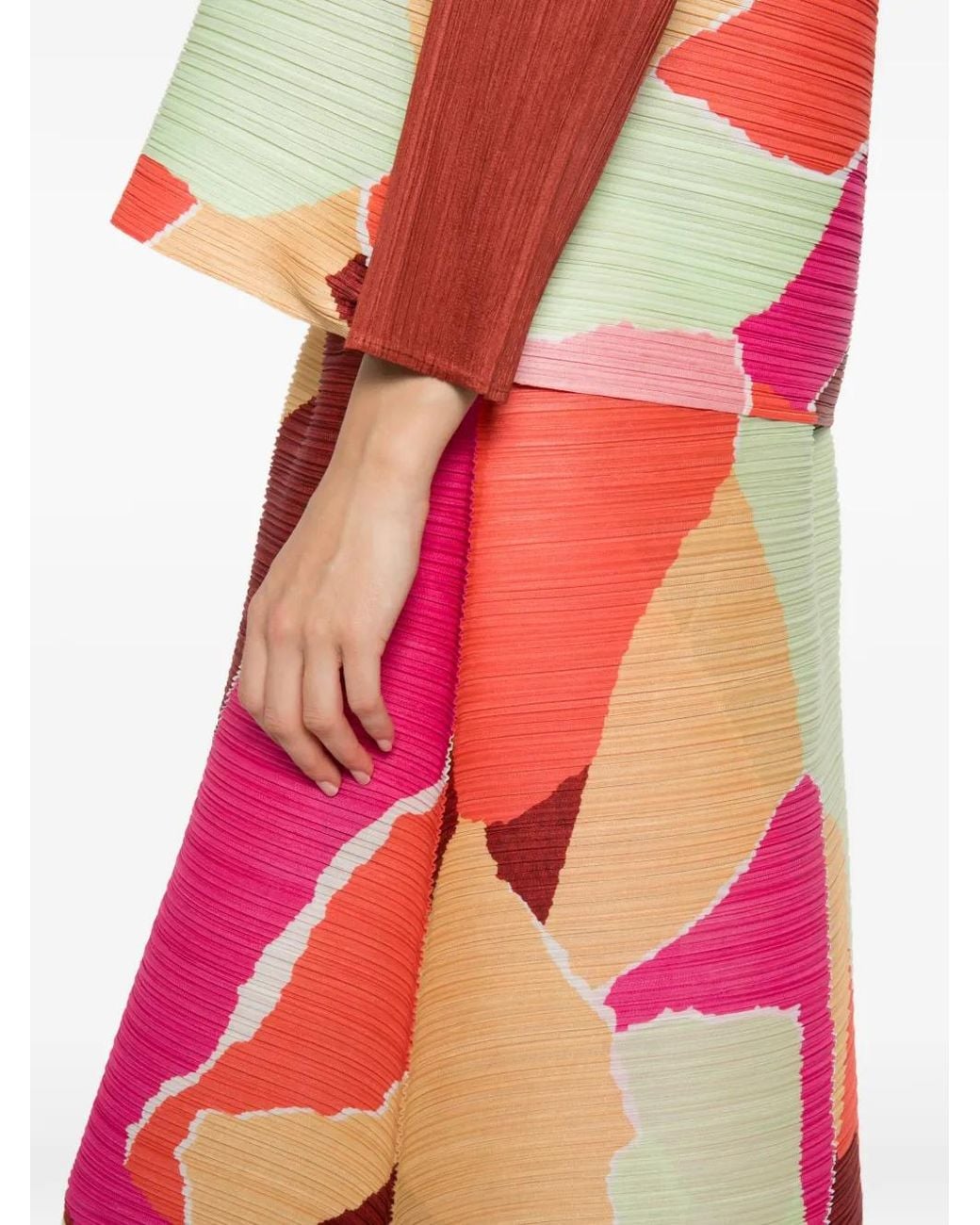 Pleats Please Issey Miyake Pink Pleated Abstract-Print Skirt