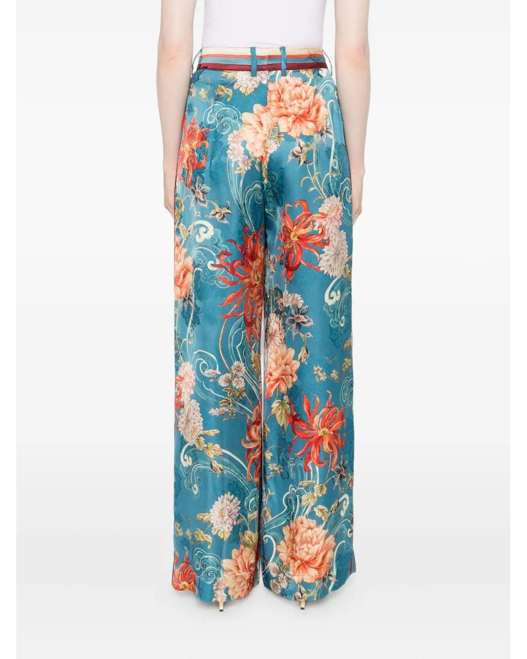 ALÉMAIS Blue Floral-Print Pleated Trousers