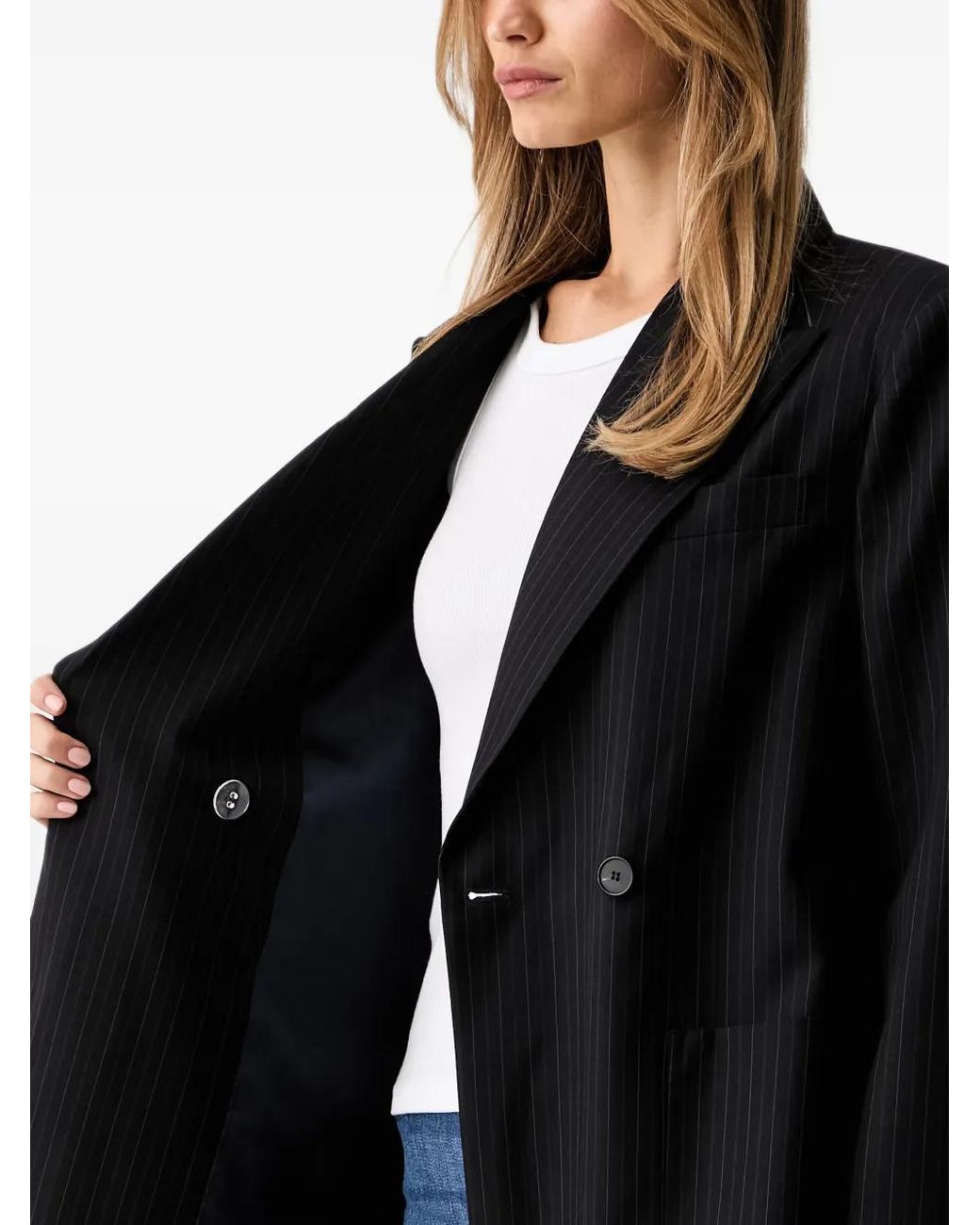ViCOLO Black Pinstripe Double-Breasted Blazer