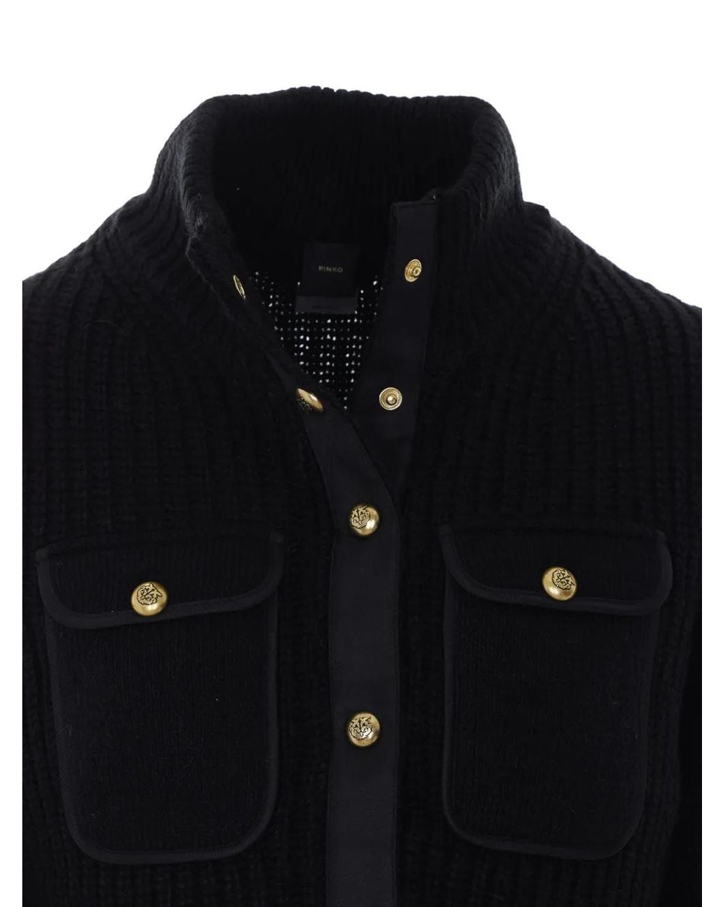 Pinko Black Ribbed Cardigan With Pockets