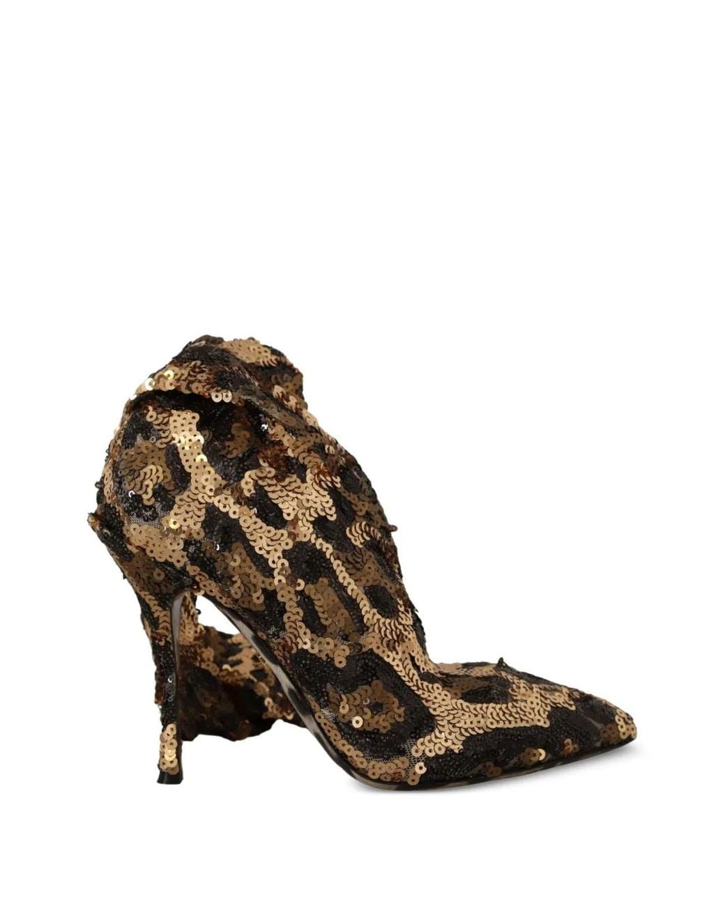Dolce & Gabbana Brown Leopard-Print Sequin-Embellished Ankle Boots