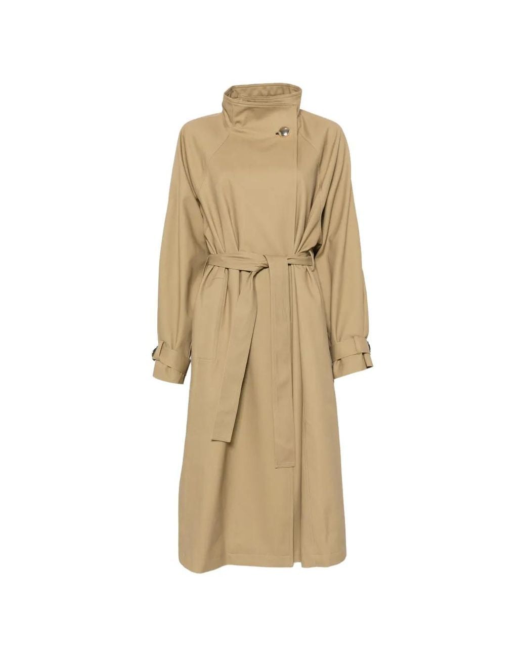 Maje Natural Long Belted Trench Coat With Buttons